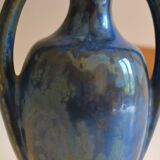 Iridescent Pierrefonds stoneware amphora vase, Art Deco, 1930, signed