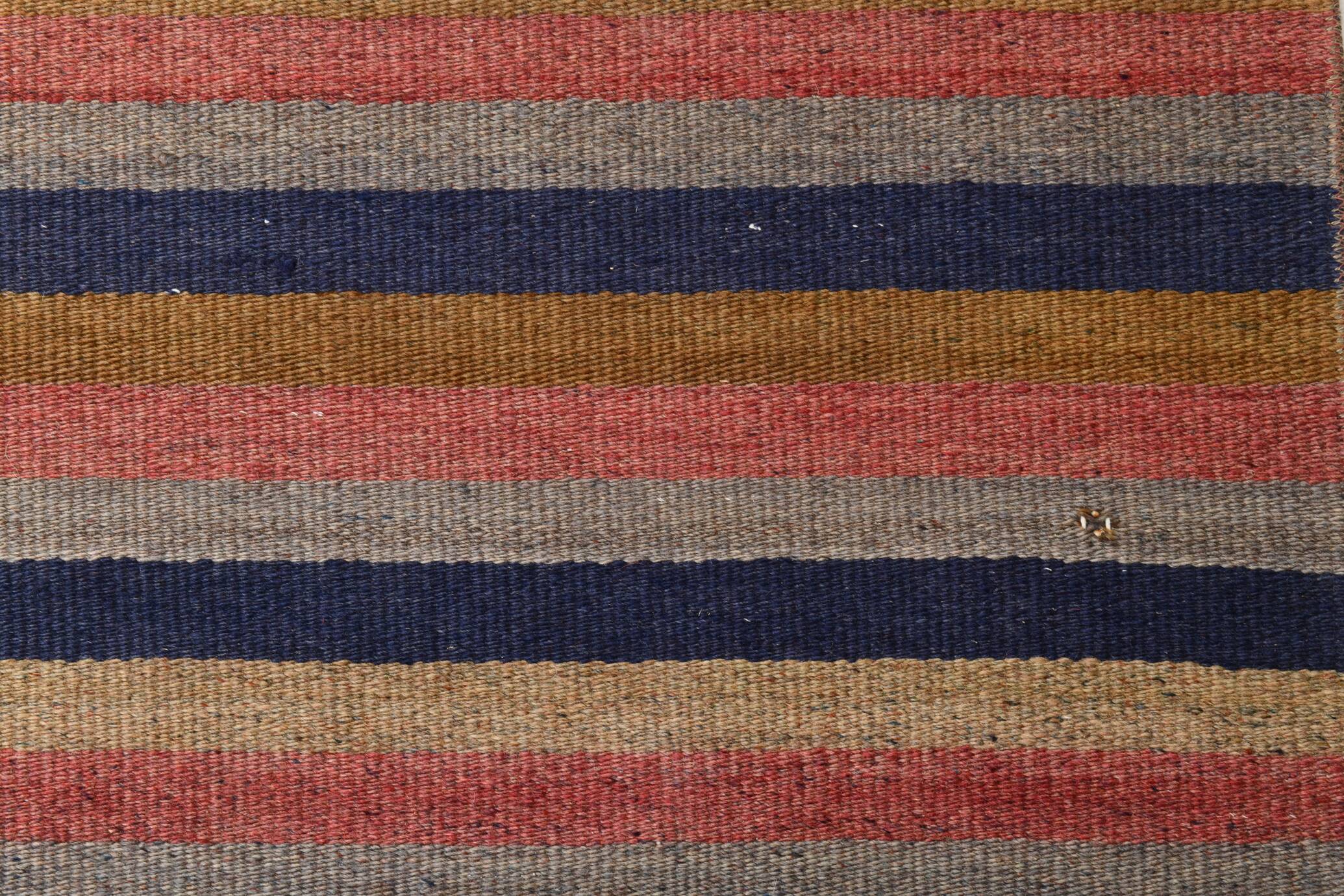 Navy Blue & Terracotta Hand Woven Turkish Striped Kilim Rug, 147x217 Cm