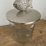 Glass jar pattern fish lid metal