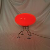 Red ufo mushroom lamp, space age, opaline and chrome steel.