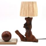 Monoxyle olive wood lamp, free form, 1950s.