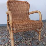 Rattan and bamboo armchair, 70s