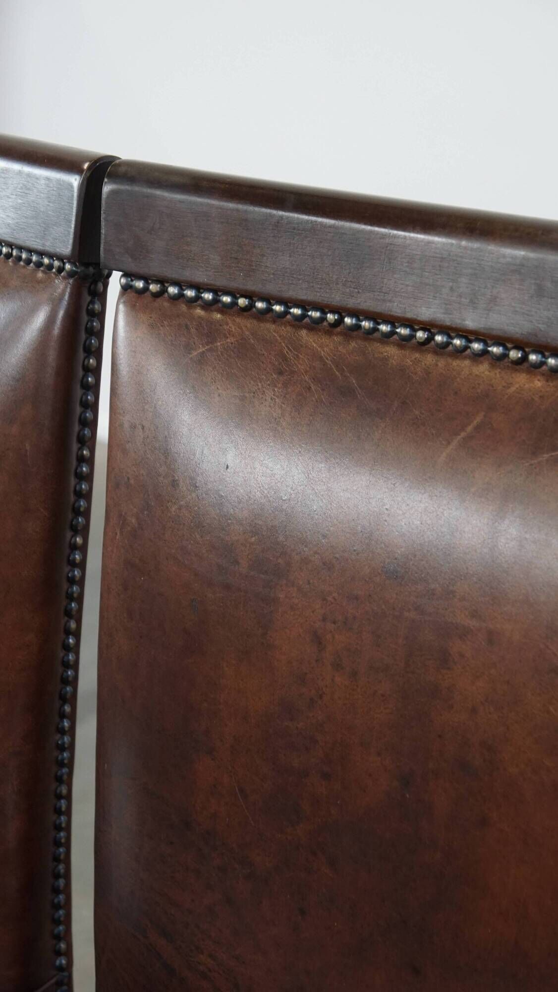 Set of 6 cognac-colored cowhide Art Deco design dining room chairs