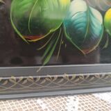 Plateau russe en tôle noire peinte à la main