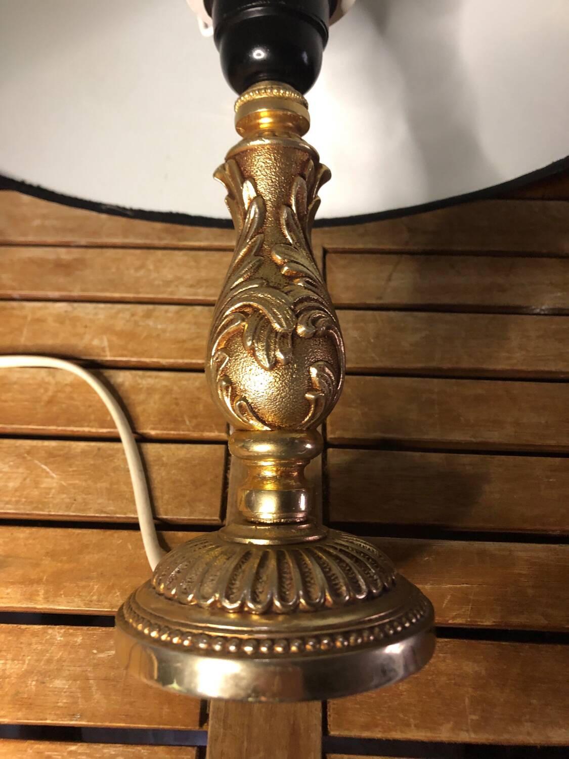 Old gilt bronze lamp + vintage black lampshade