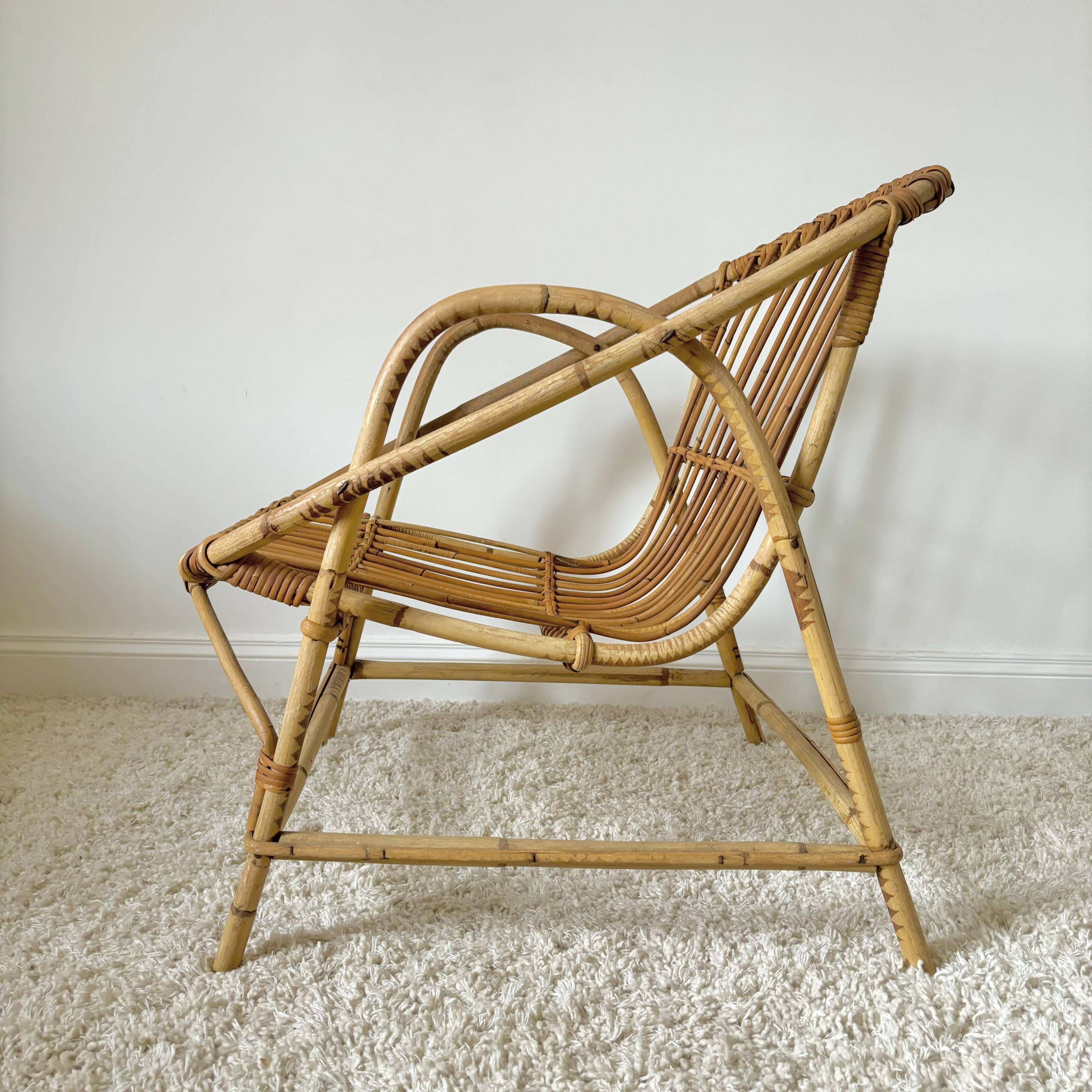 Rattan shell armchair
