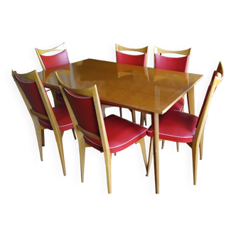 Table and 6 chairs 60s