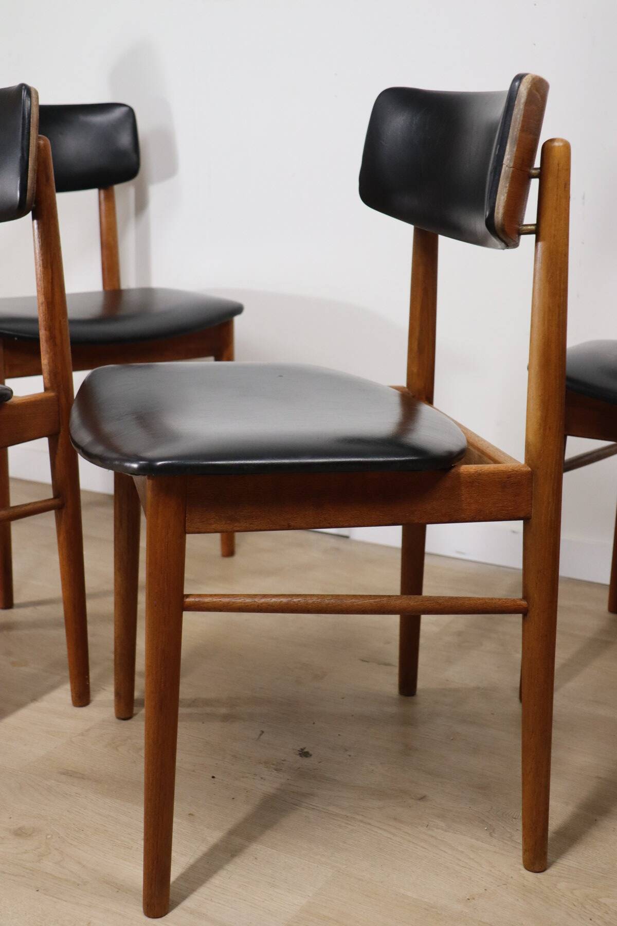 Set of 4 Scandinavian teak and leatherette chairs, 1960
