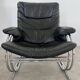 Old armchair and ottoman black leather tubular chrome bauhaus design from the 70s