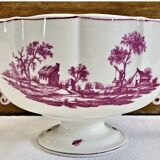 Antique large Gien vegetable soup tureen, pink landscape model, 1938/1960