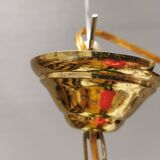 green hanging lamp in double layer glass (white inside) with wooden top and safety chain,