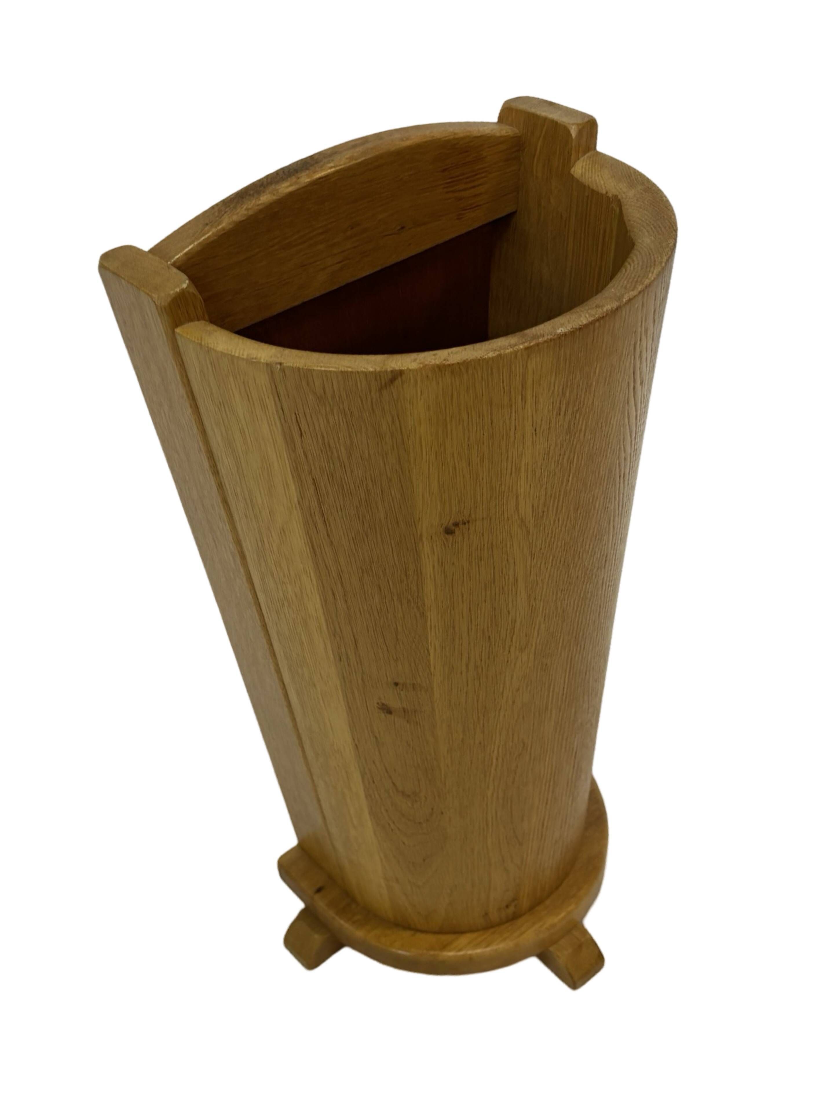 Vintage umbrella holder in oak basket storage design of the 1960s minimalist design