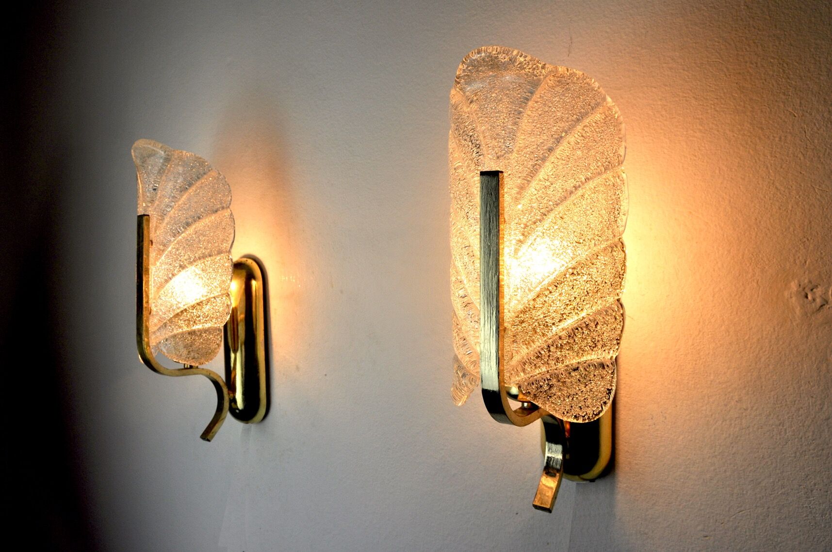 Pair of "leaf" wall lamps by Carl Fagerlund, Murano glass, Germany, 1970