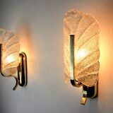 Pair of "leaf" wall lamps by Carl Fagerlund, Murano glass, Germany, 1970