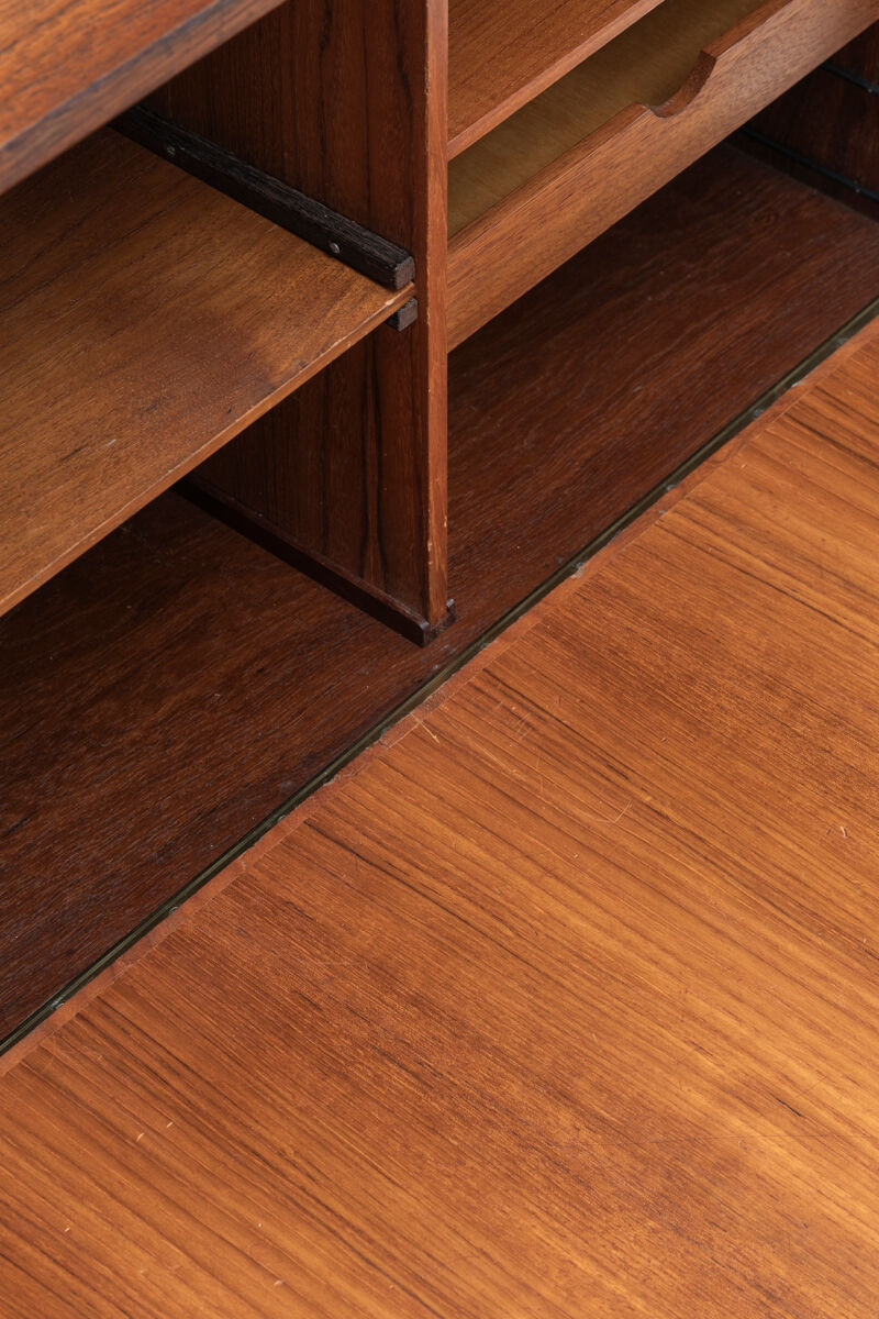 Playful 3-bay wall unit in teak wood by Poul Cadovius, Denmark, 1950s