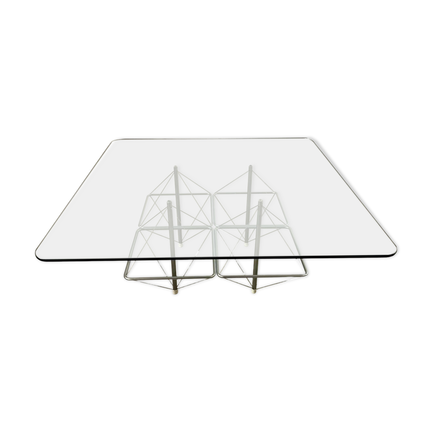 Old Italian design architectural coffee table from the 70s vintage glass and metal