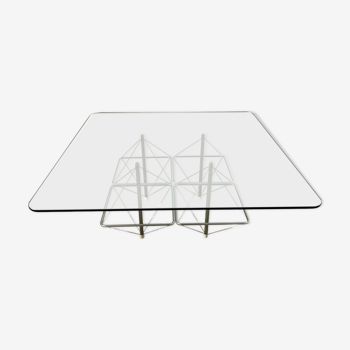 Ancienne table basse architecturale design italien des années 70 vintage verre et métal