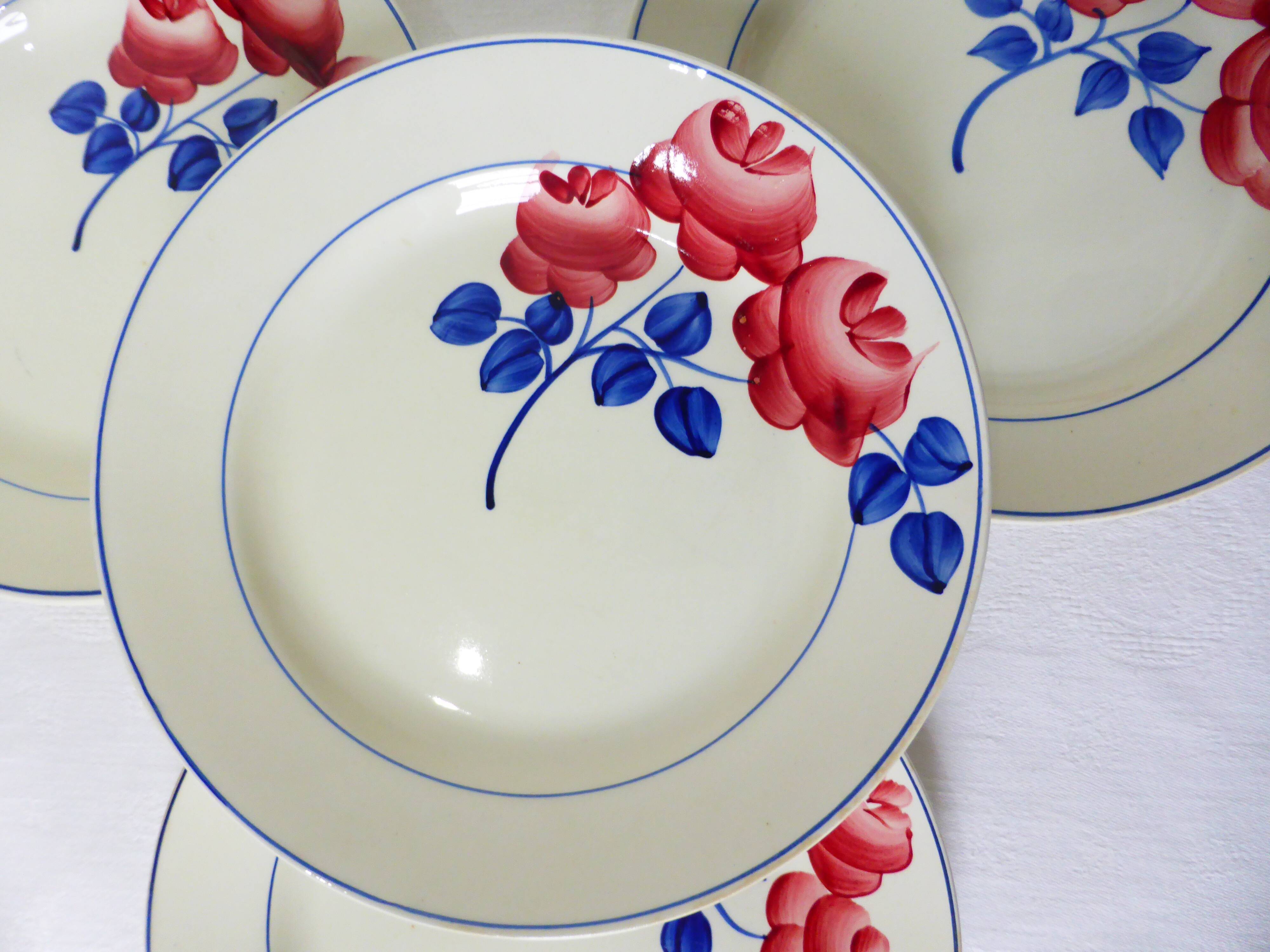 4 flat plates vintage HBCM model Rose Rouge 210358