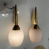 Pink Opaline Glass Brass Sconces Set of 2 1960’s
