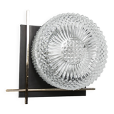 1960 wall light, black metal glass and gold brass rods