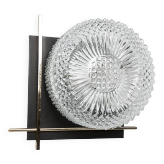 1960 wall light, black metal glass and gold brass rods