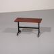 Mid-century Italian bench 1960s with black metal frame, gilded brass legs and solid teak slats