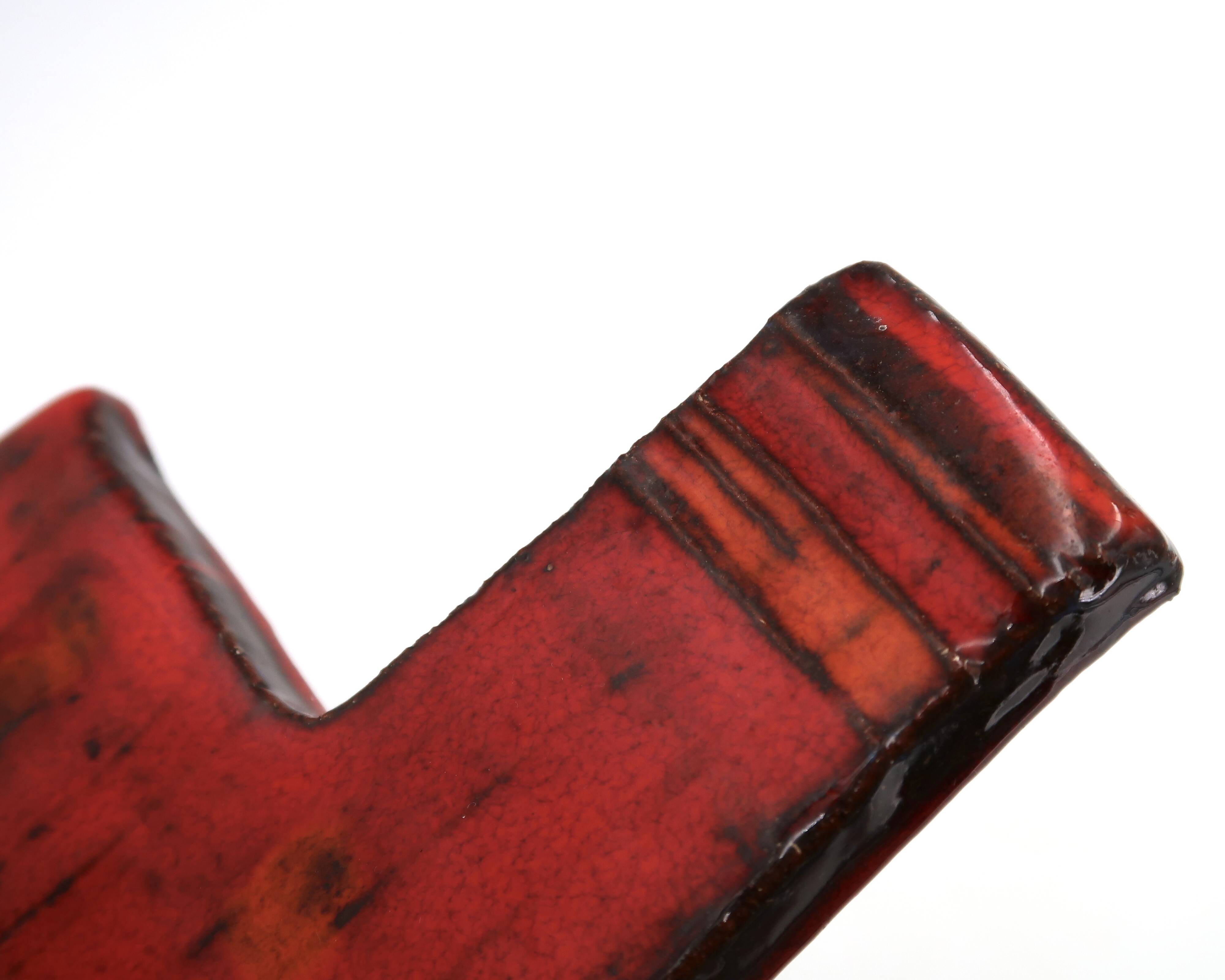 Red and orange ceramic wall cross, 1950s