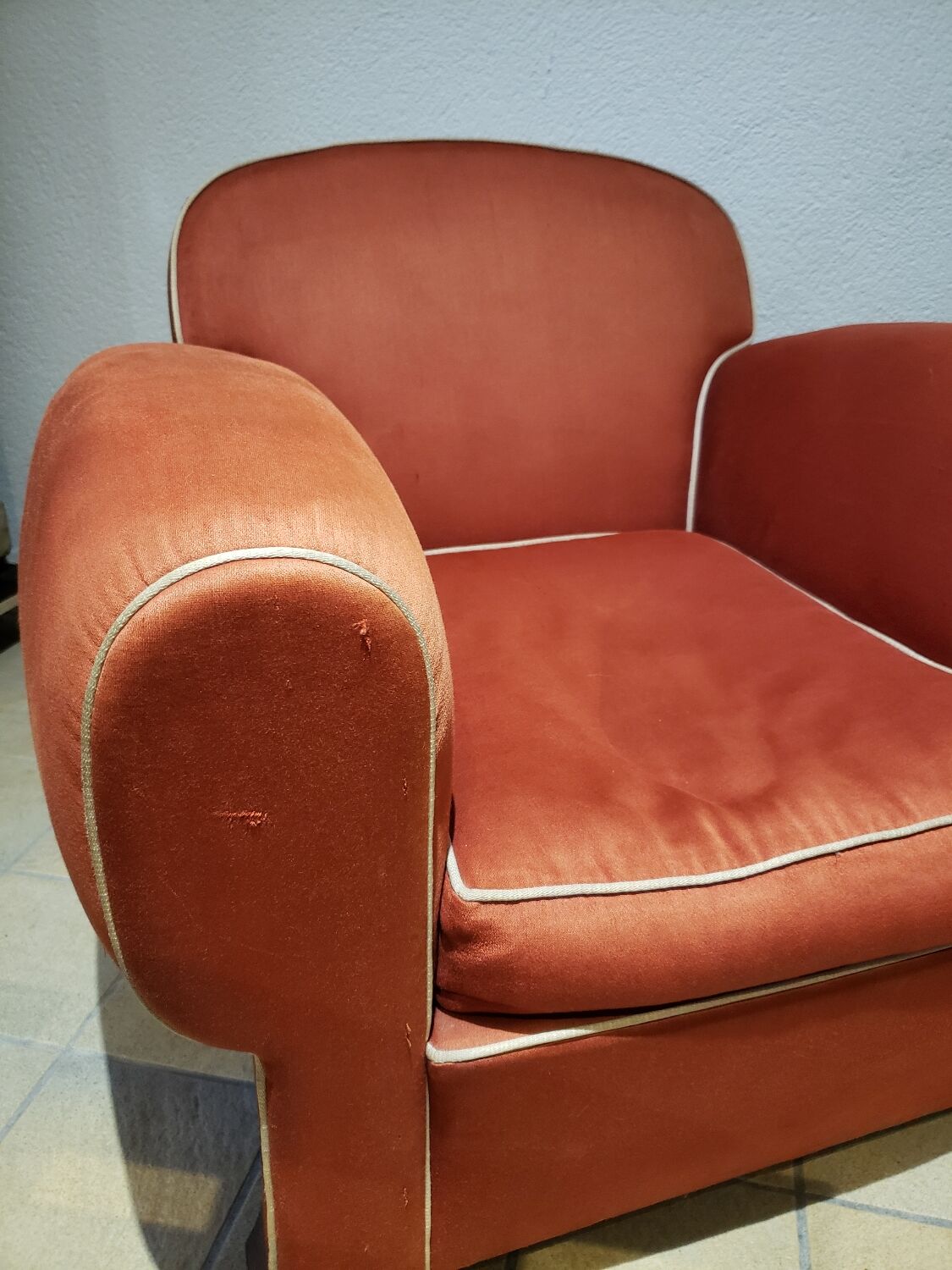 Red satin club armchair