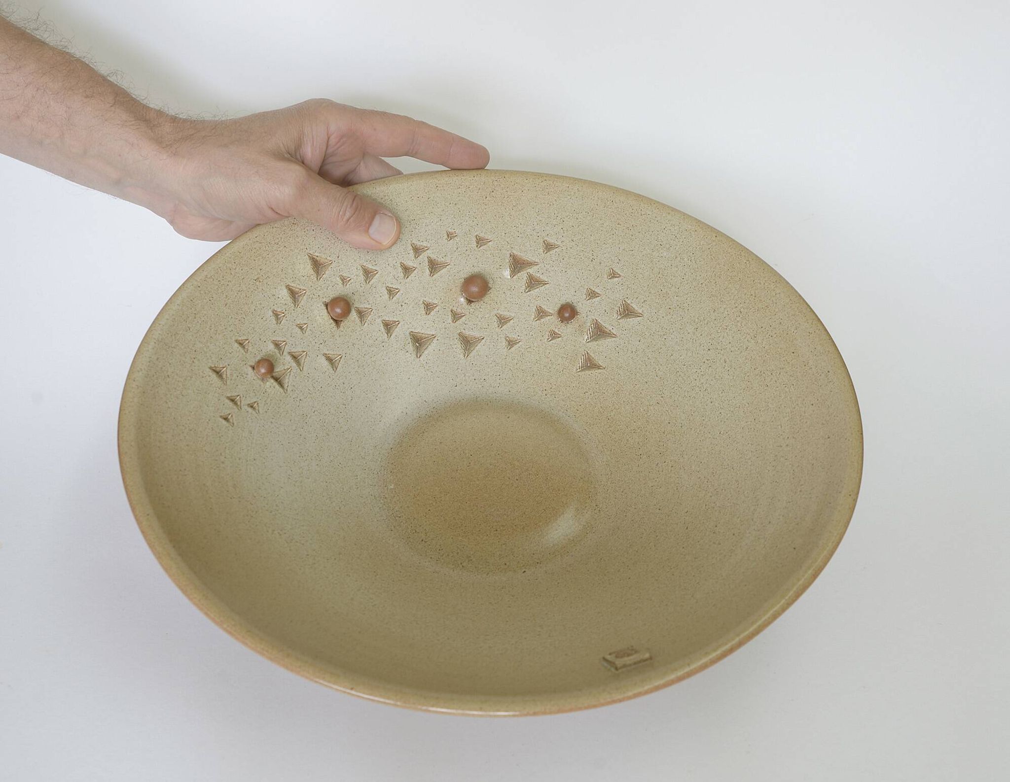 Bol à fruits vintage en céramique beige, pièce maîtresse, grand bol en poterie