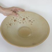 Bol à fruits vintage en céramique beige, pièce maîtresse, grand bol en poterie