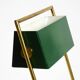 1960s Temde table lamp with a brass frame, teak base, and green lampshade
