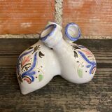 Antique vase with 3 soliflores, chiseled & painted ceramic, vintage