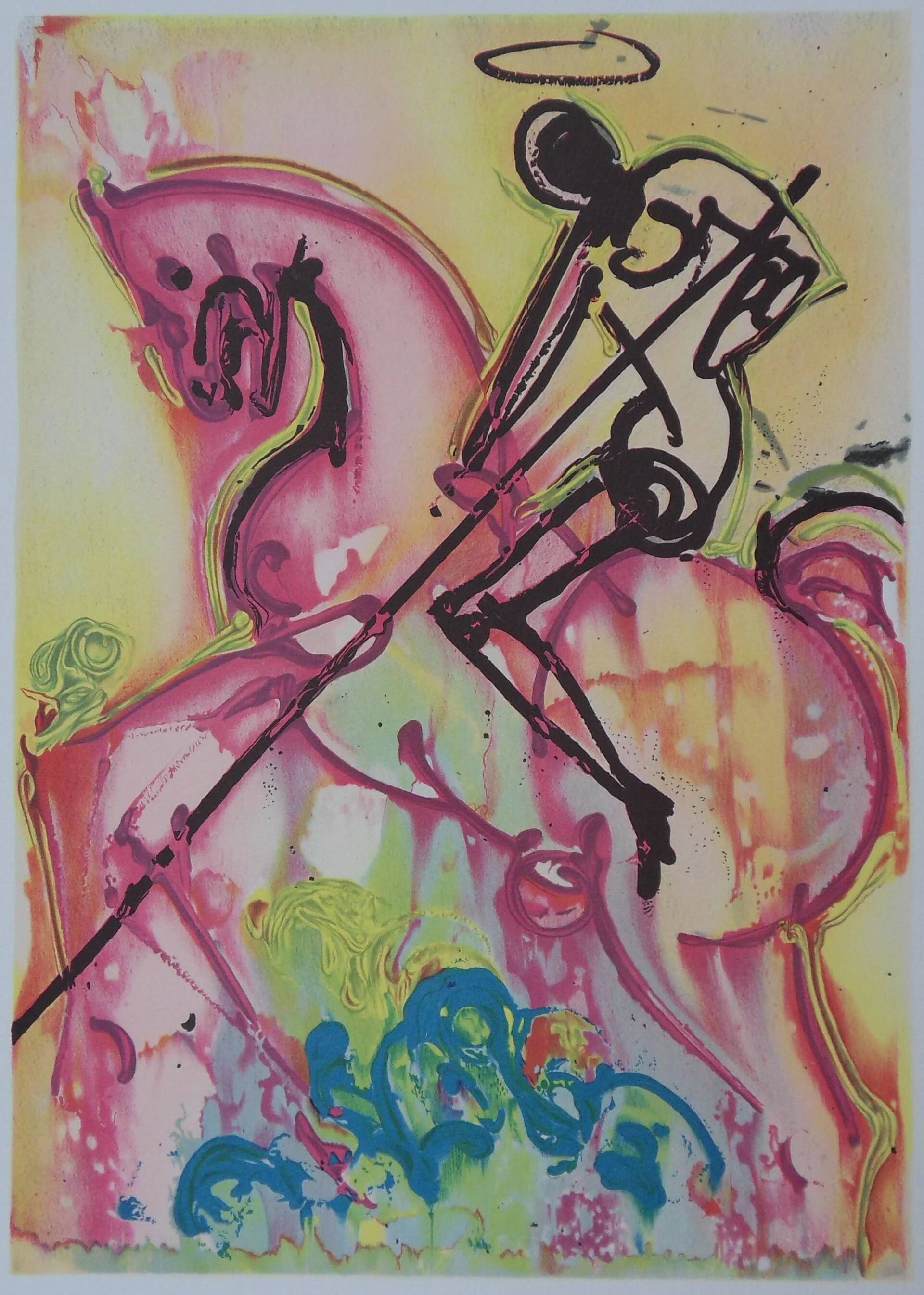 Salvador Dali: Horses, Saint George - Signed lithograph