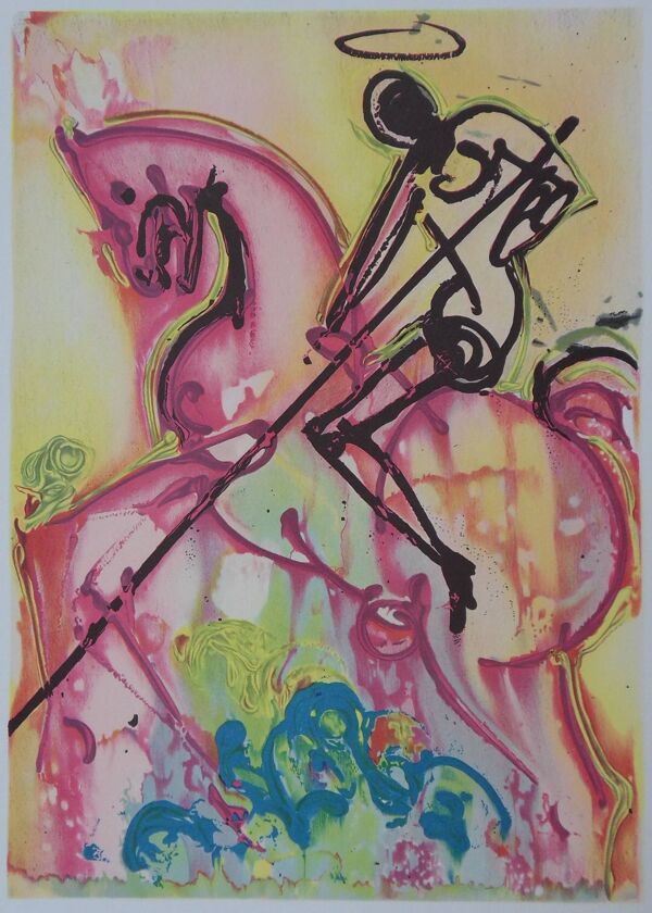 Salvador Dali : Les Chevaux, Saint-Georges - Lithographie signée