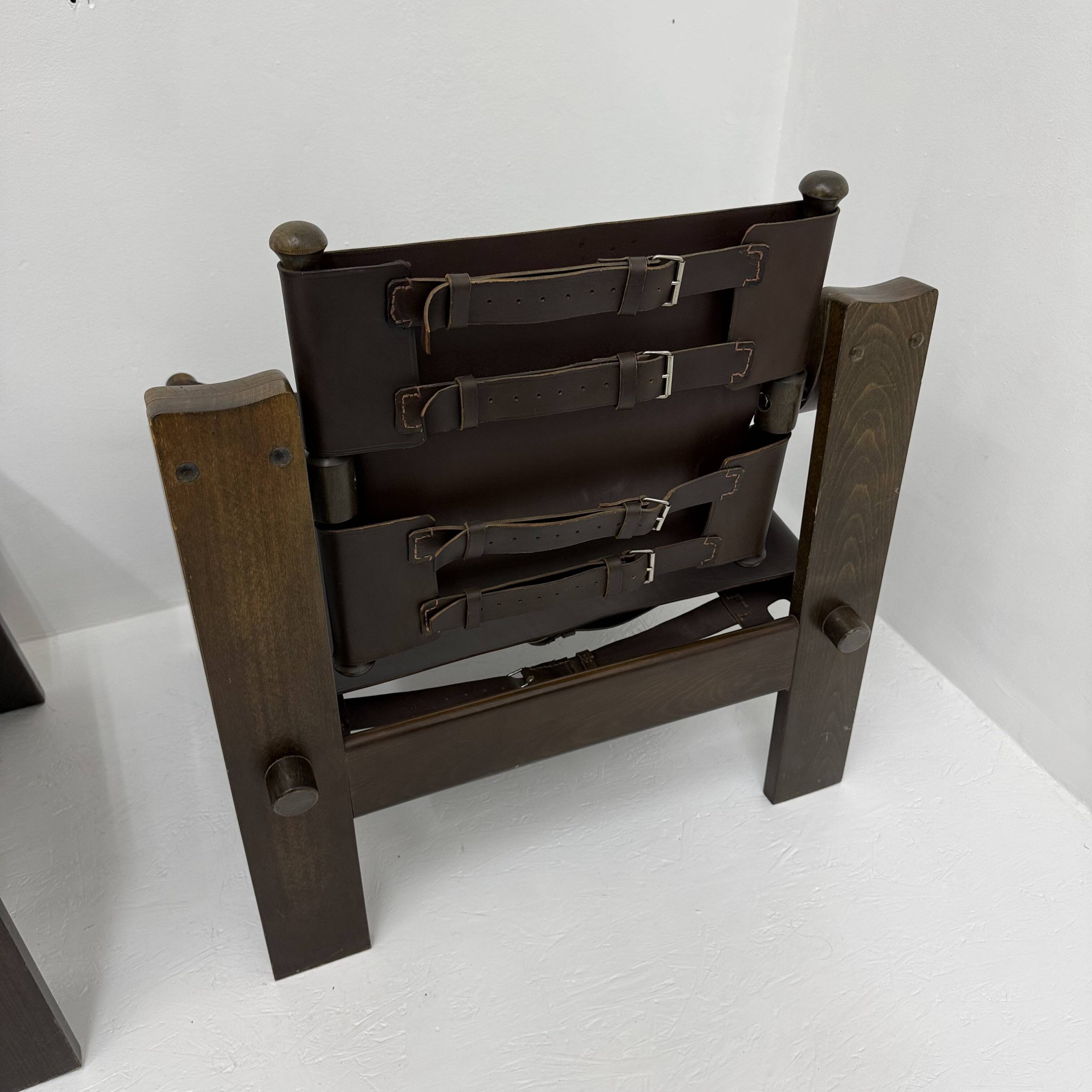 Set of 2 brutalist leather  lounge chairs, 1970’st