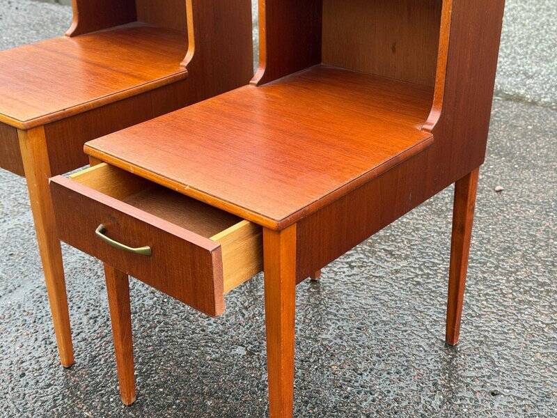 Set of 2 Scandinavian teak bedside tables with double tops, 1965