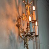 Gilded metal wall lamp with foliage, France circa 1950