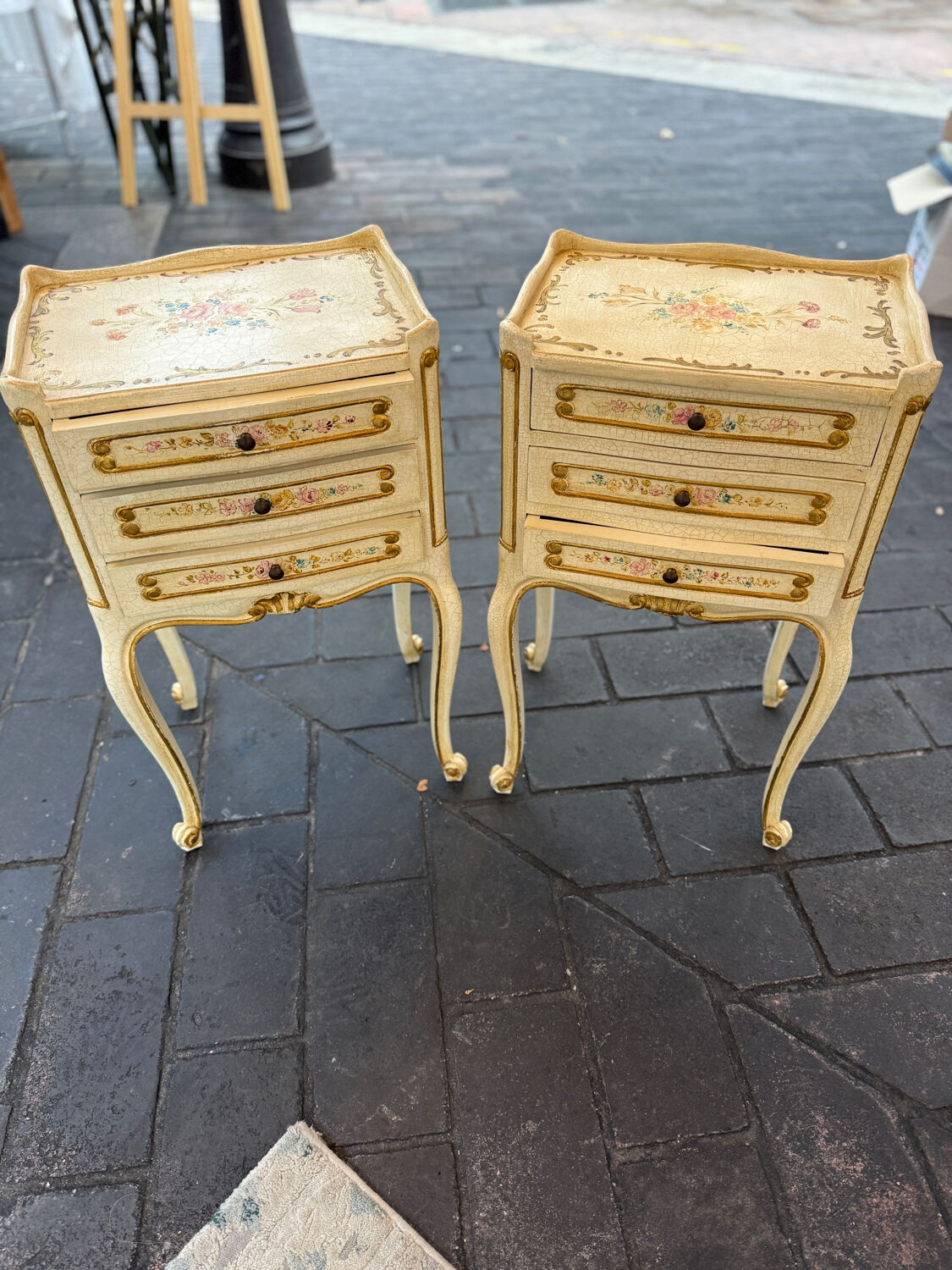 Pair of hand-painted Venetian bedside tables – baroque style
