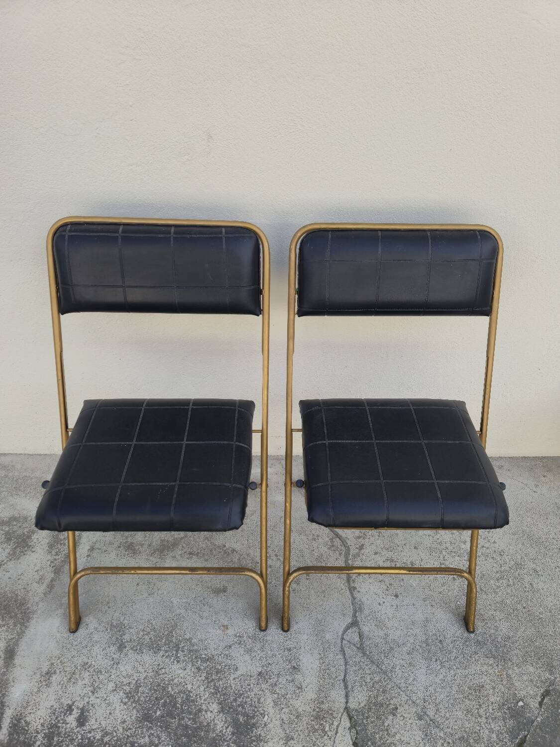 Pair of vintage 1950s Lafuma black folding chairs