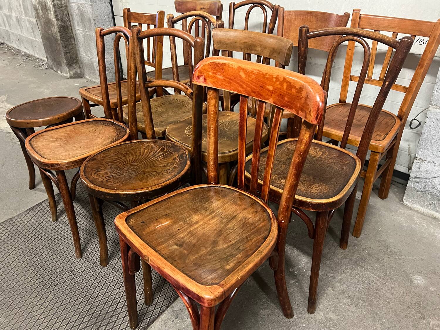 11 antique bistro chairs and a stool (thonet/Fischel/Baumann)