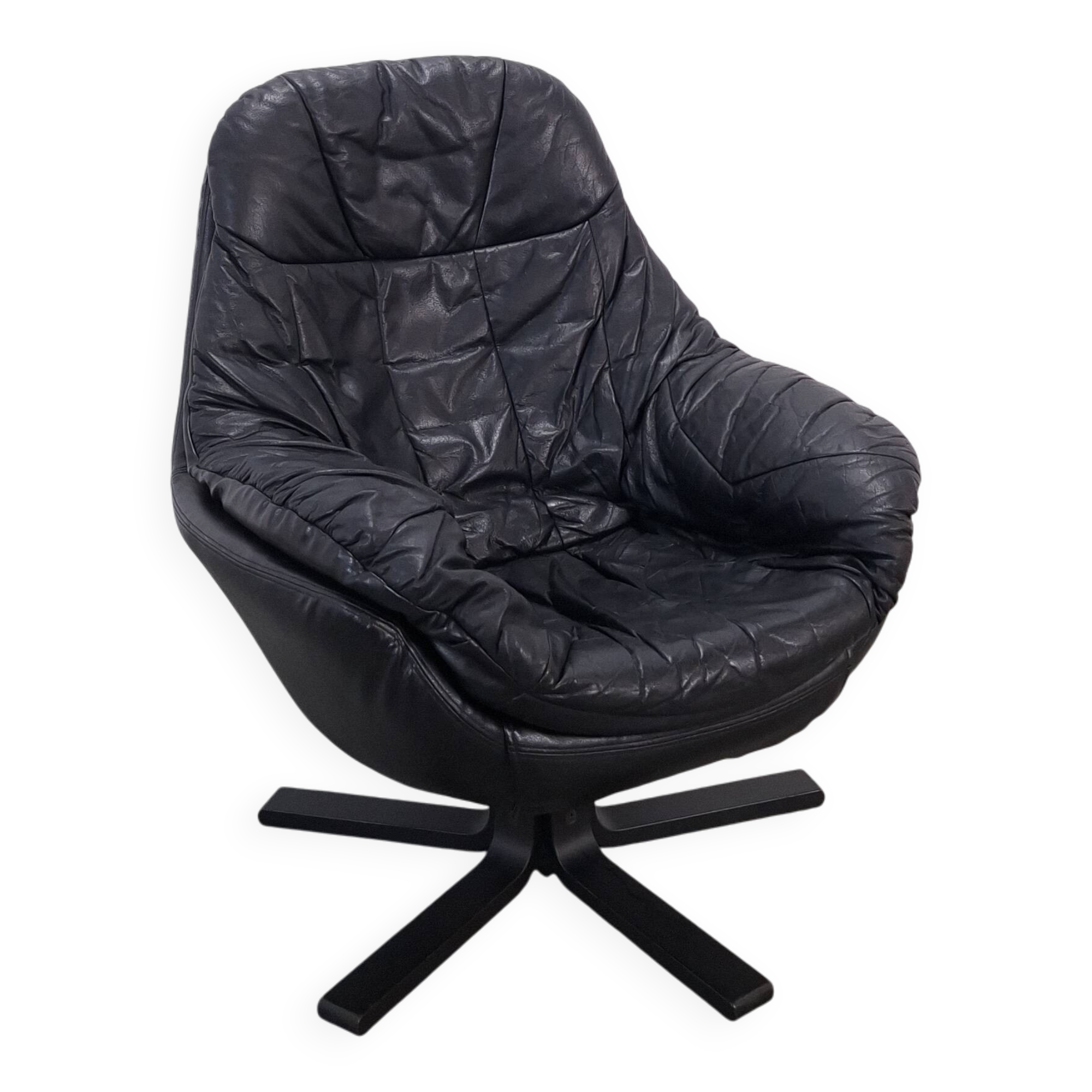Draaibare zwart leren fauteuil H.W. Klein voor Bramin uit Denemarken