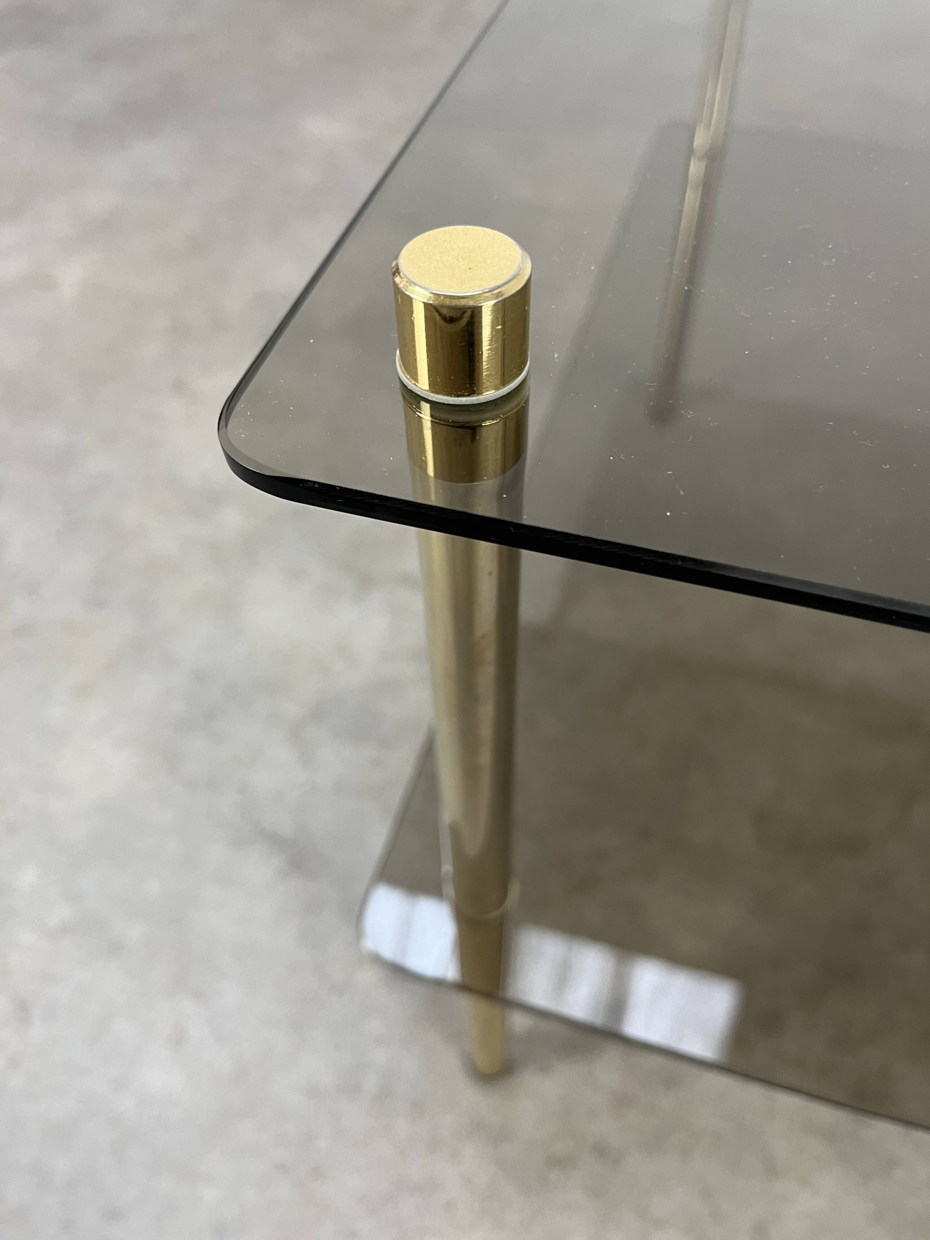 Smoked glass and gold metal side table, 1970s