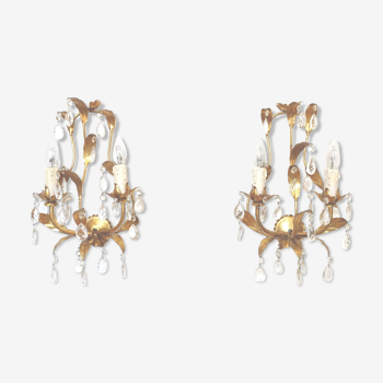 Pair of grapevines and golden leaves wall lamps