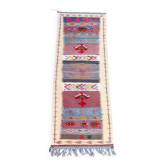 Moroccan kilim rug, handwoven Berber wool hallway rug.