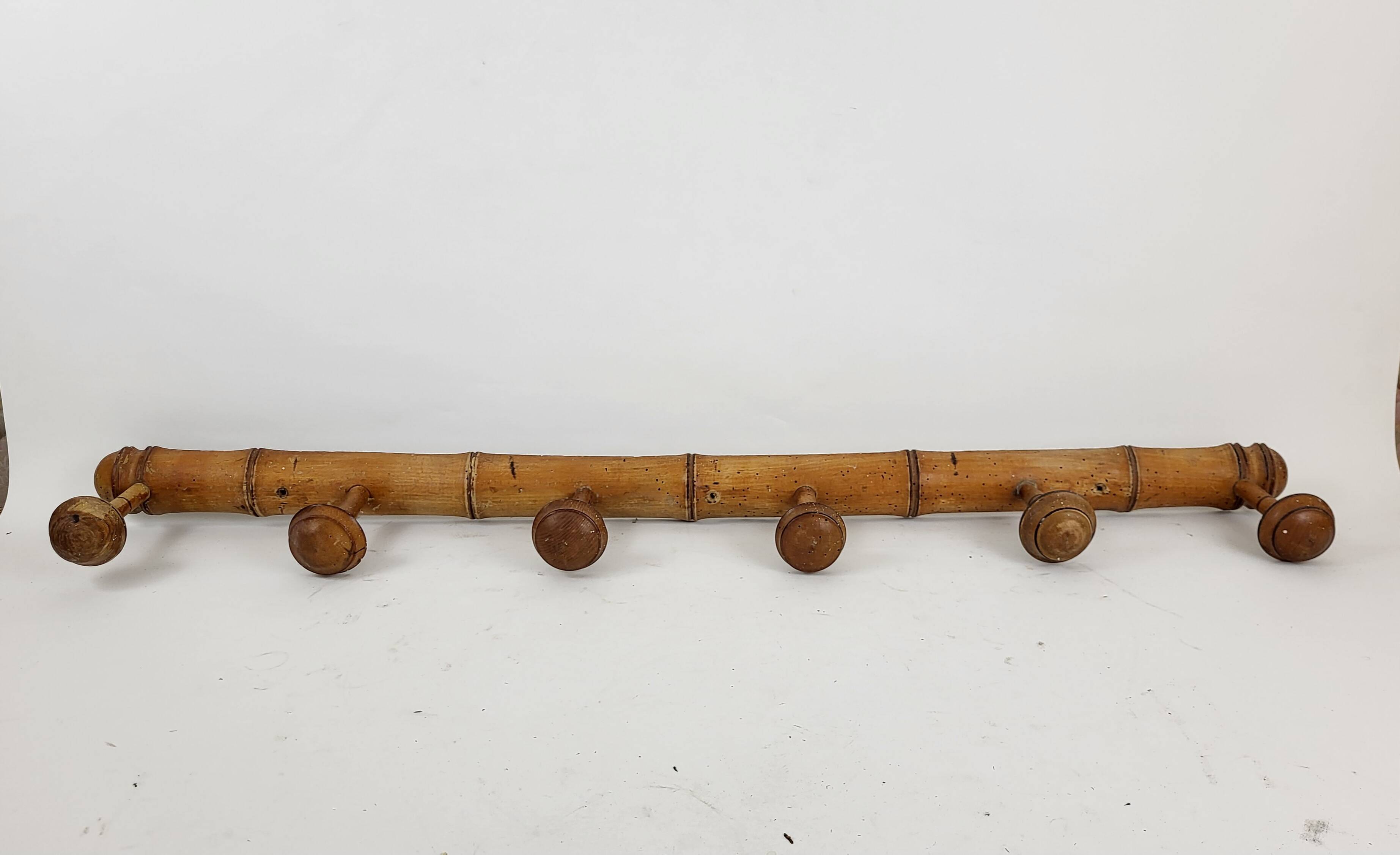 Coat rack 6 wooden hooks bamboo style