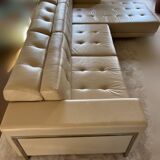Canapé d'angle design moderne, en cuir véritable beige/sable