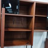Scandinavian modular shelf bookcase in teak and black metal