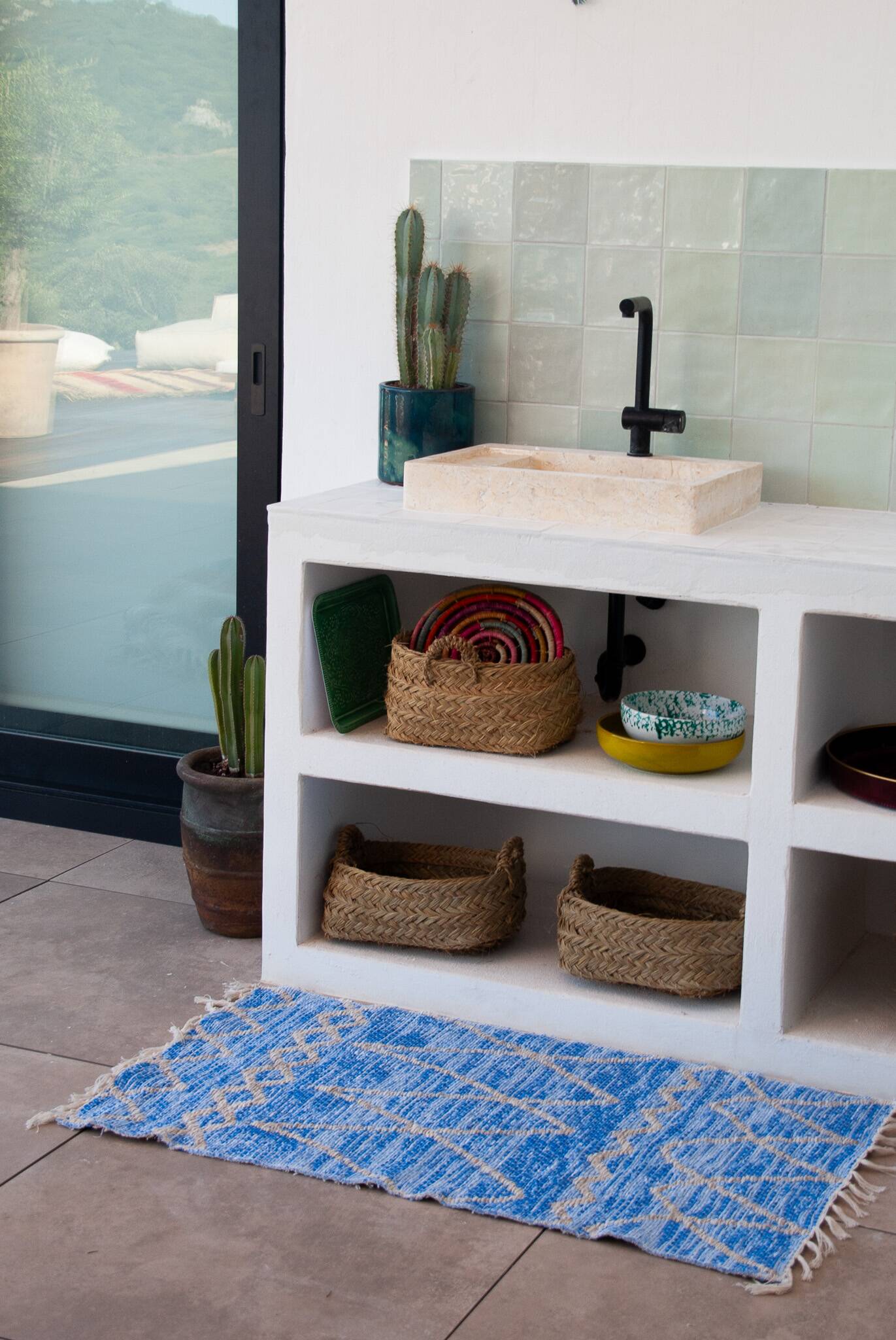 Recycled cotton handmade rug - Reversible - Blue