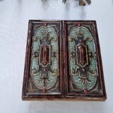 Antique Art Nouveau glazed earthenware tile from the 19th century