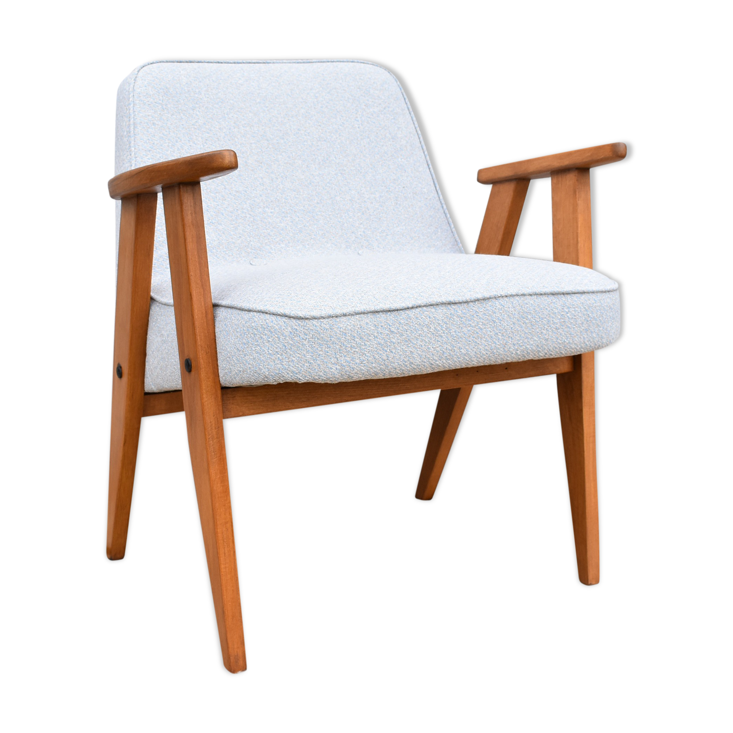 Vintage restored armchair, 1960s, light blue fabric